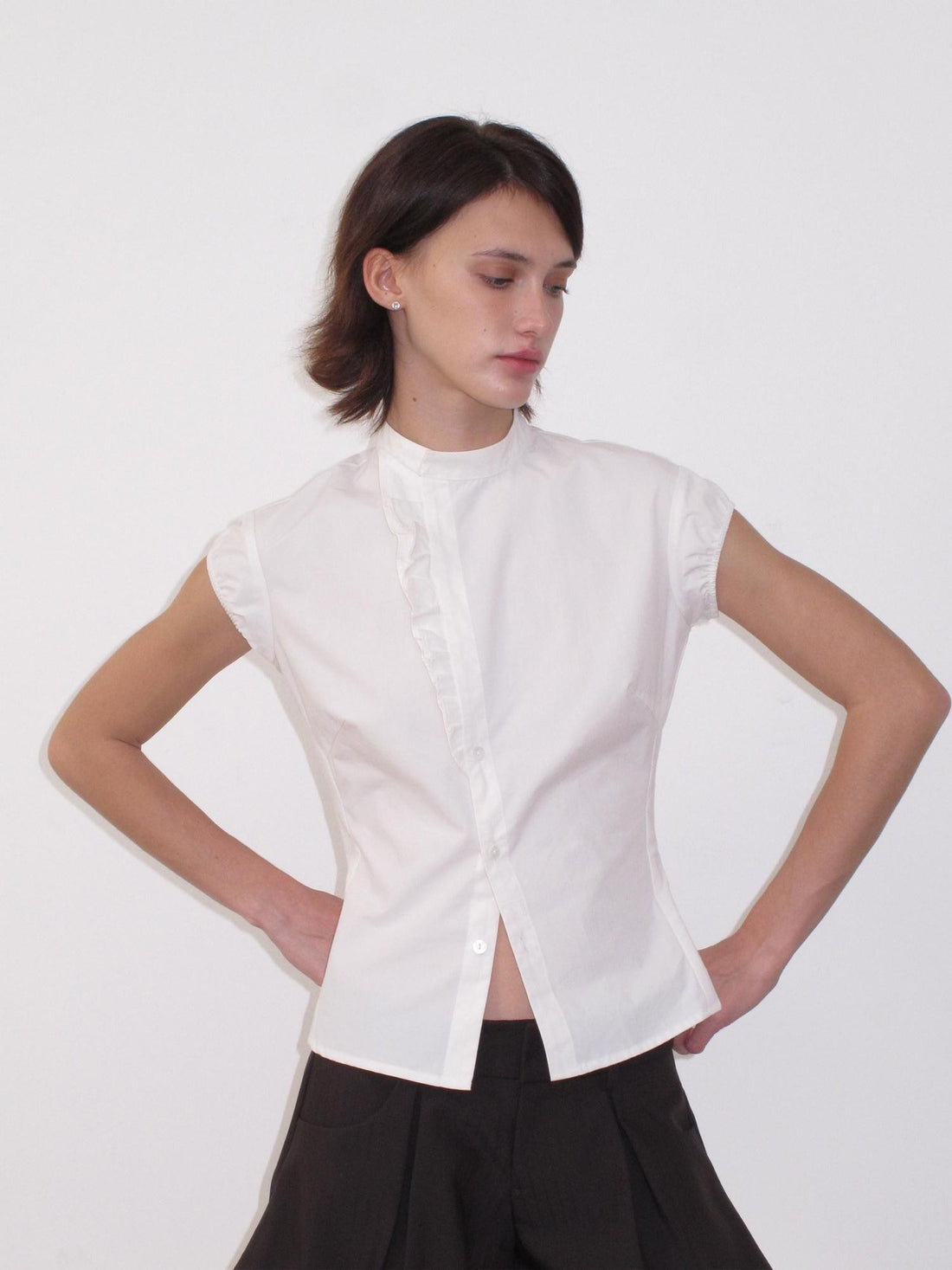 Mito de dar White Ruffle Stand Collar Women&