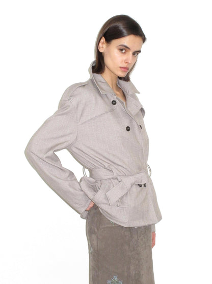 Mito de dar Windproof Tr Faux Wool Double Breasted Casual Loose Fit Women Short Coat