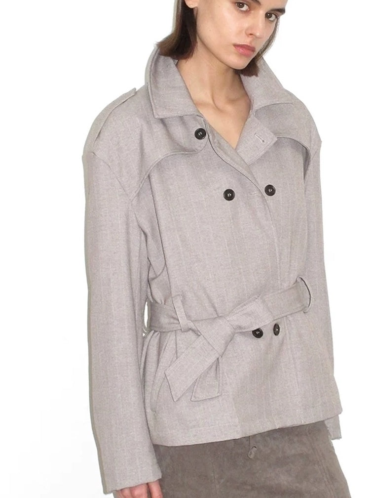 Mito de dar Windproof Tr Faux Wool Double Breasted Casual Loose Fit Women Short Coat