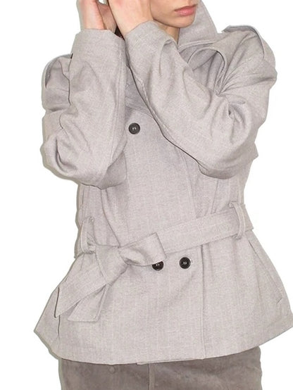 Mito de dar Windproof Tr Faux Wool Double Breasted Casual Loose Fit Women Short Coat