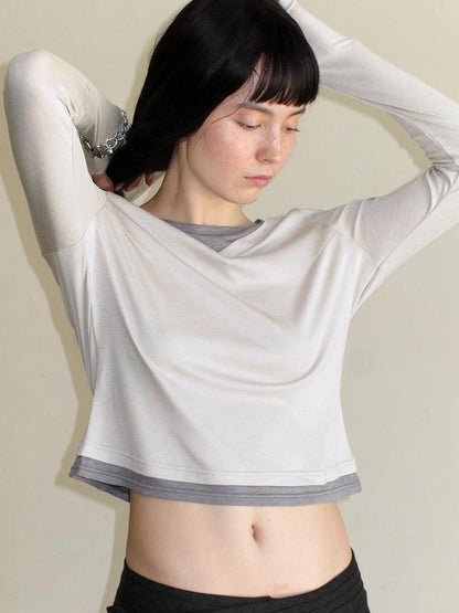 Mito de dar Wool Blend Knit Contrast Color Pleated Long Sleeve Shirt