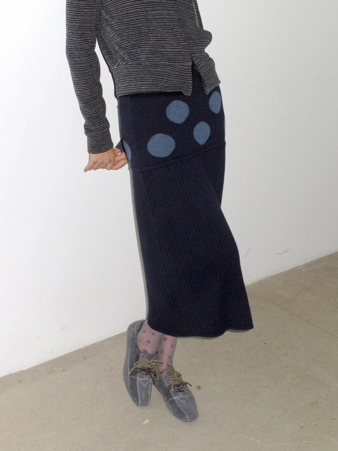 Mito de dar Wool Blend Polka Dot Knitted Midi Skirt