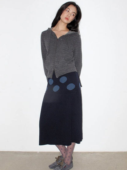 Mito de dar Wool Blend Polka Dot Knitted Midi Skirt