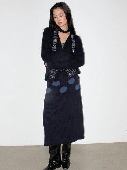 Mito de dar Wool Blend Polka Dot Knitted Midi Skirt