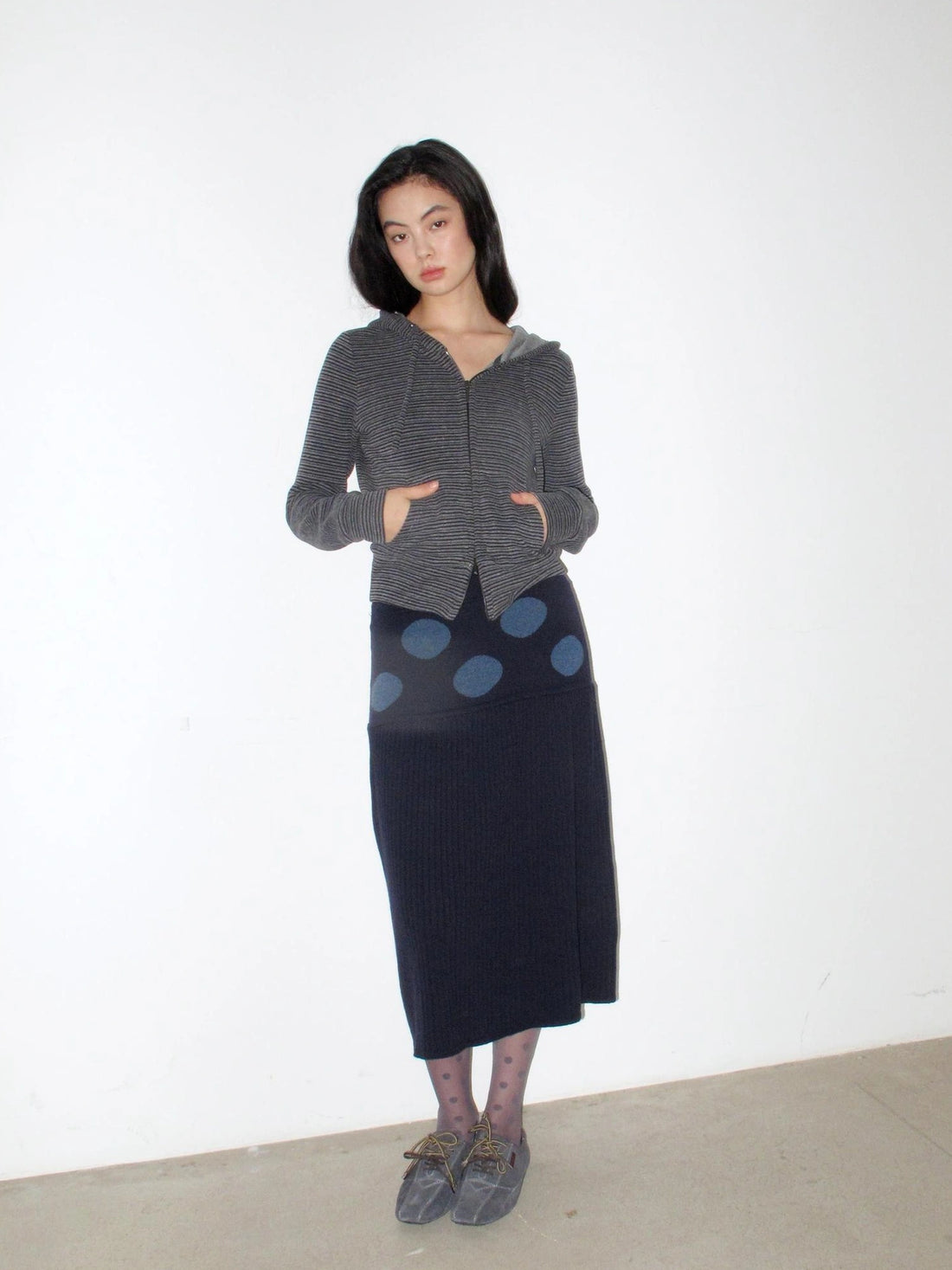 Mito de dar Wool Blend Polka Dot Knitted Midi Skirt