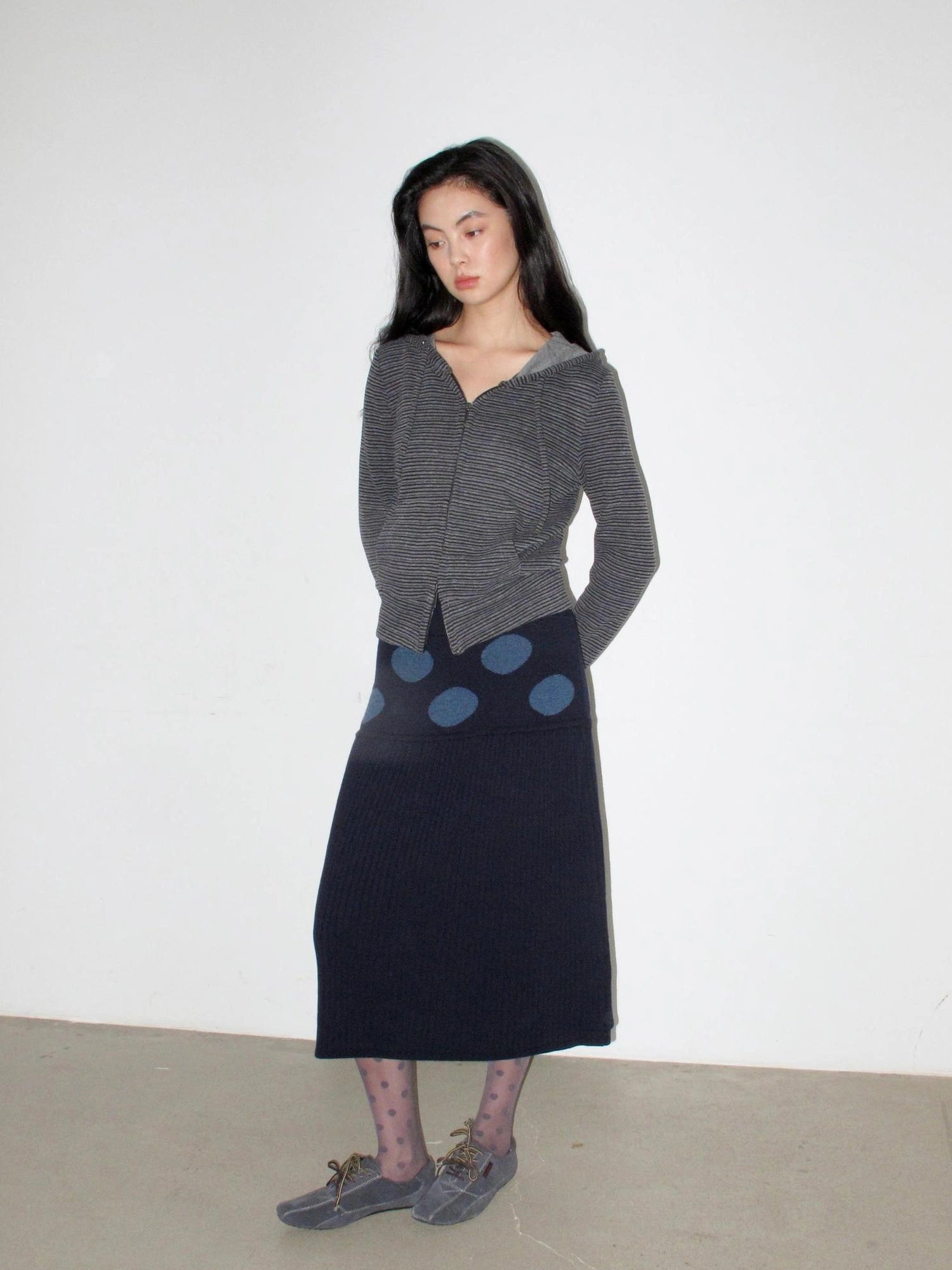 Mito de dar Wool Blend Polka Dot Knitted Midi Skirt