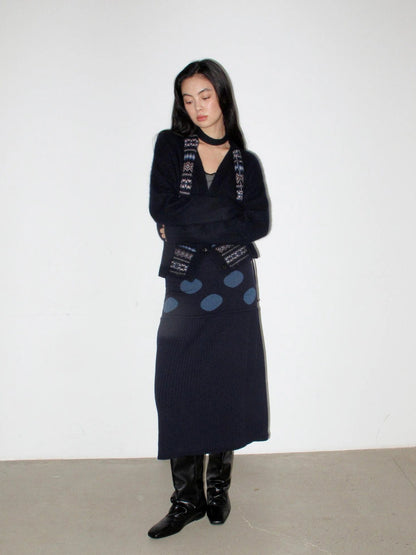 Mito de dar Wool Blend Polka Dot Knitted Midi Skirt