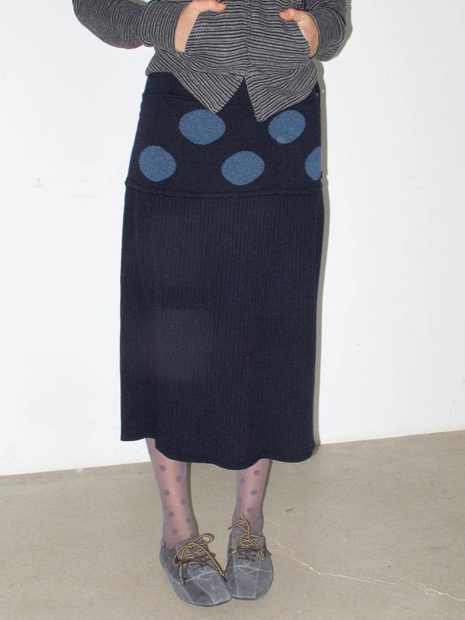 Mito de dar Wool Blend Polka Dot Knitted Midi Skirt