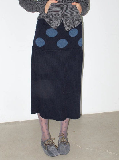 Mito de dar Wool Blend Polka Dot Knitted Midi Skirt
