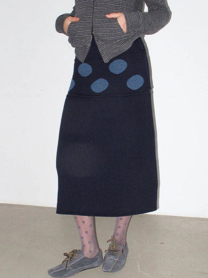 Mito de dar Wool Blend Polka Dot Knitted Midi Skirt