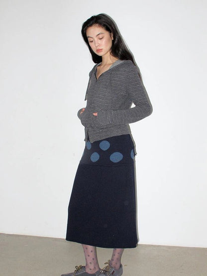 Mito de dar Wool Blend Polka Dot Knitted Midi Skirt