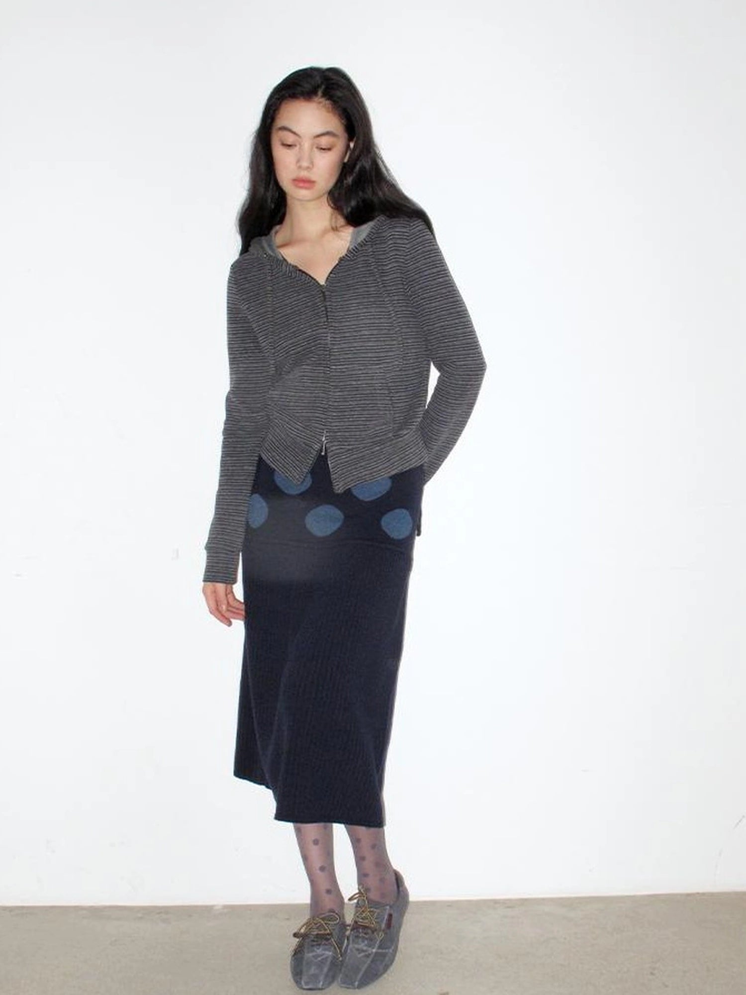 Mito de dar Wool Blend Polka Dot Knitted Midi Skirt