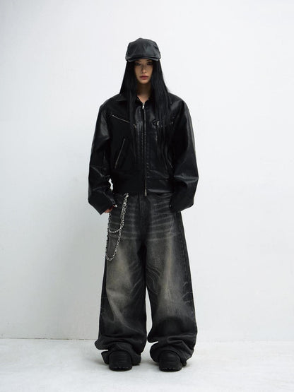 Peoplesense Moderate Elastic Loose Quarter Pu Pants For Autumn Winter