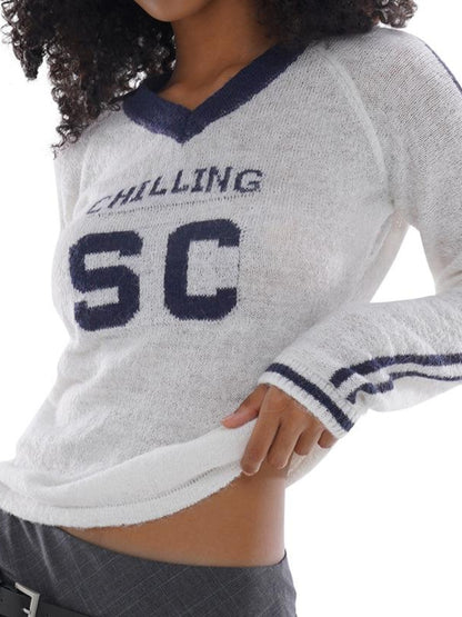 SweetChilling Mohem Sweater American Campus Style Sporty Knit Top