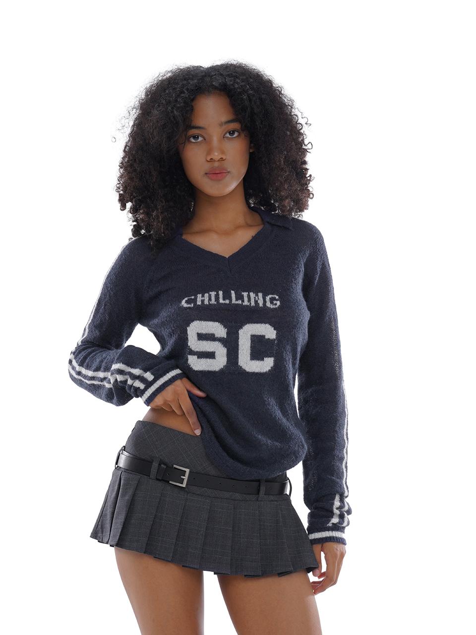 SweetChilling Mohem Sweater American Campus Style Sporty Knit Top