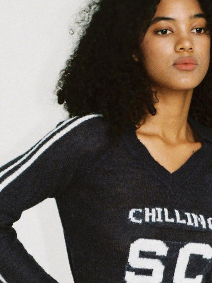 SweetChilling Mohem Sweater American Campus Style Sporty Knit Top