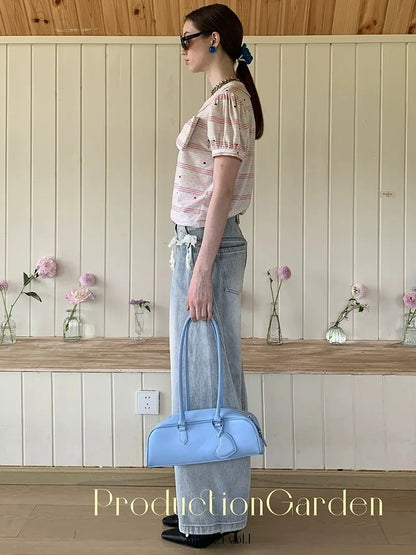 制造（后花园）------人人爱花裙 Moisture Wicking Slim Fit V Neck Puff Sleeve Bow Women Cross Heart Print T-Shirt