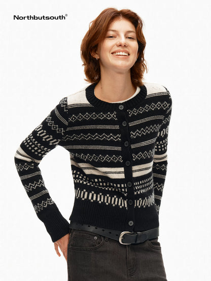 Monochrome Striped Fair Isle Small Crewneck Women&