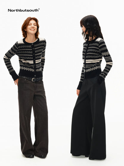 Monochrome Striped Fair Isle Small Crewneck Women&