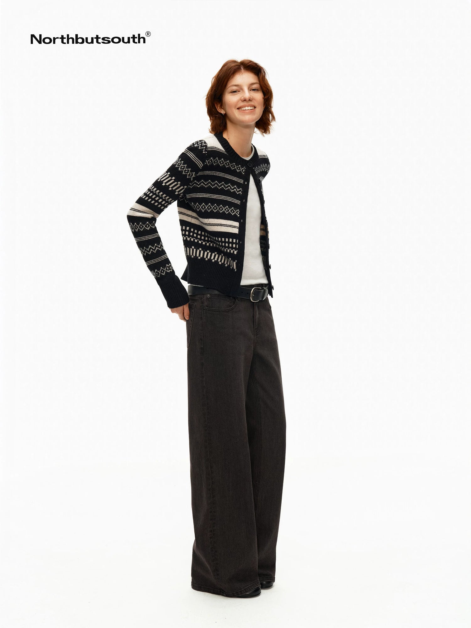 Monochrome Striped Fair Isle Small Crewneck Women&