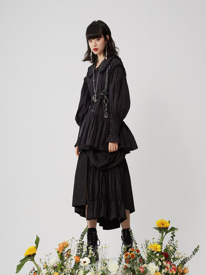 Sweet Mi Moonlit Asymmetry Shirring Pleated Skirt