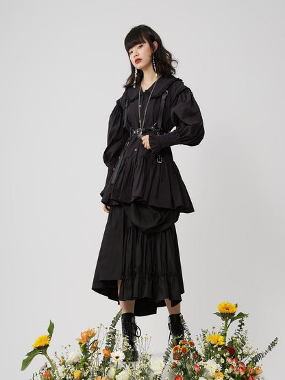 Sweet Mi Moonlit Asymmetry Shirring Pleated Skirt