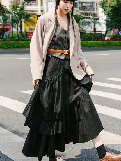 Sweet Mi Moonlit Asymmetry Shirring Pleated Skirt