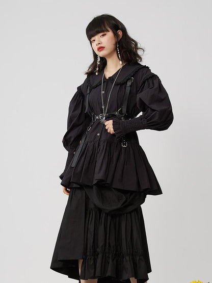 Sweet Mi Moonlit Asymmetry Shirring Pleated Skirt