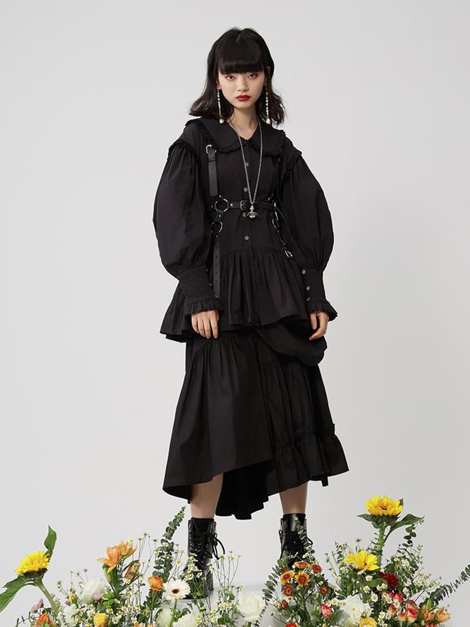 Sweet Mi Moonlit Asymmetry Shirring Pleated Skirt