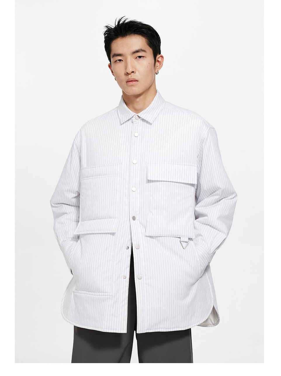 Multi-Pocket Striped Quilted Shirt Jacket