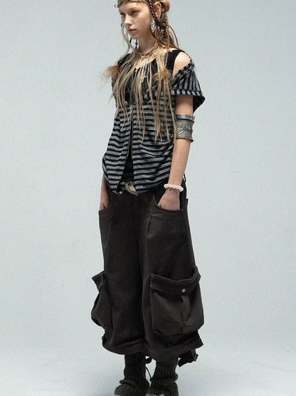 Multi-Way Striped Hooded Layered Zip Vest T-Shirt