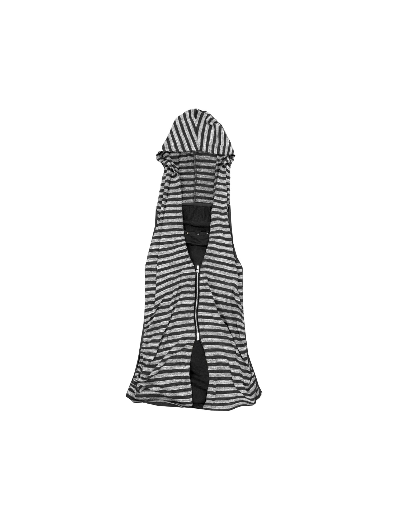 Multi-Way Striped Hooded Layered Zip Vest T-Shirt