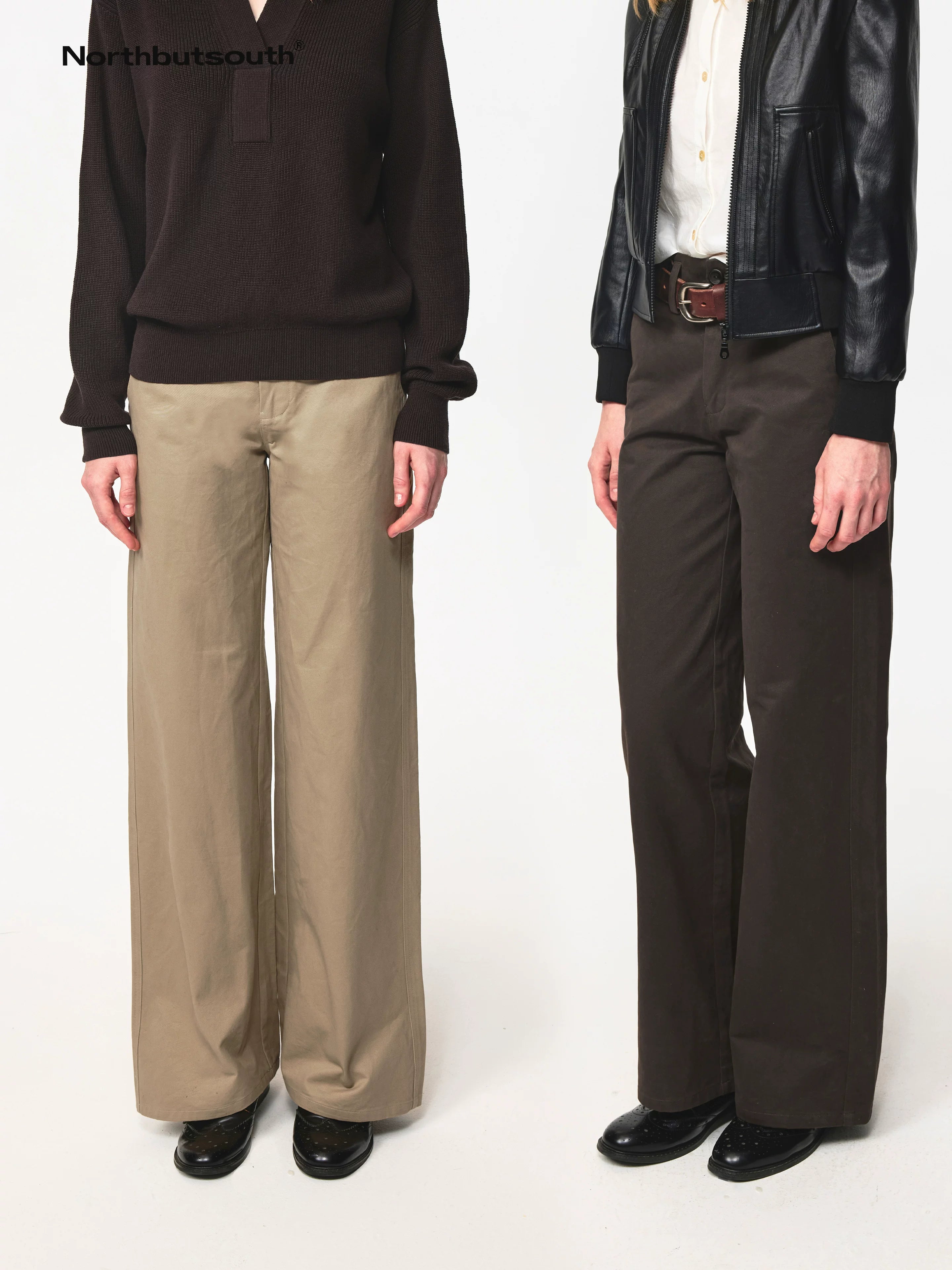 Multi Button Twill Relaxed Fit Straight Leg Pants