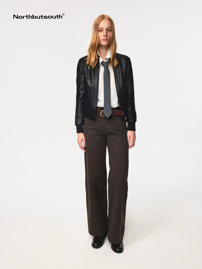 Multi Button Twill Relaxed Fit Straight Leg Pants