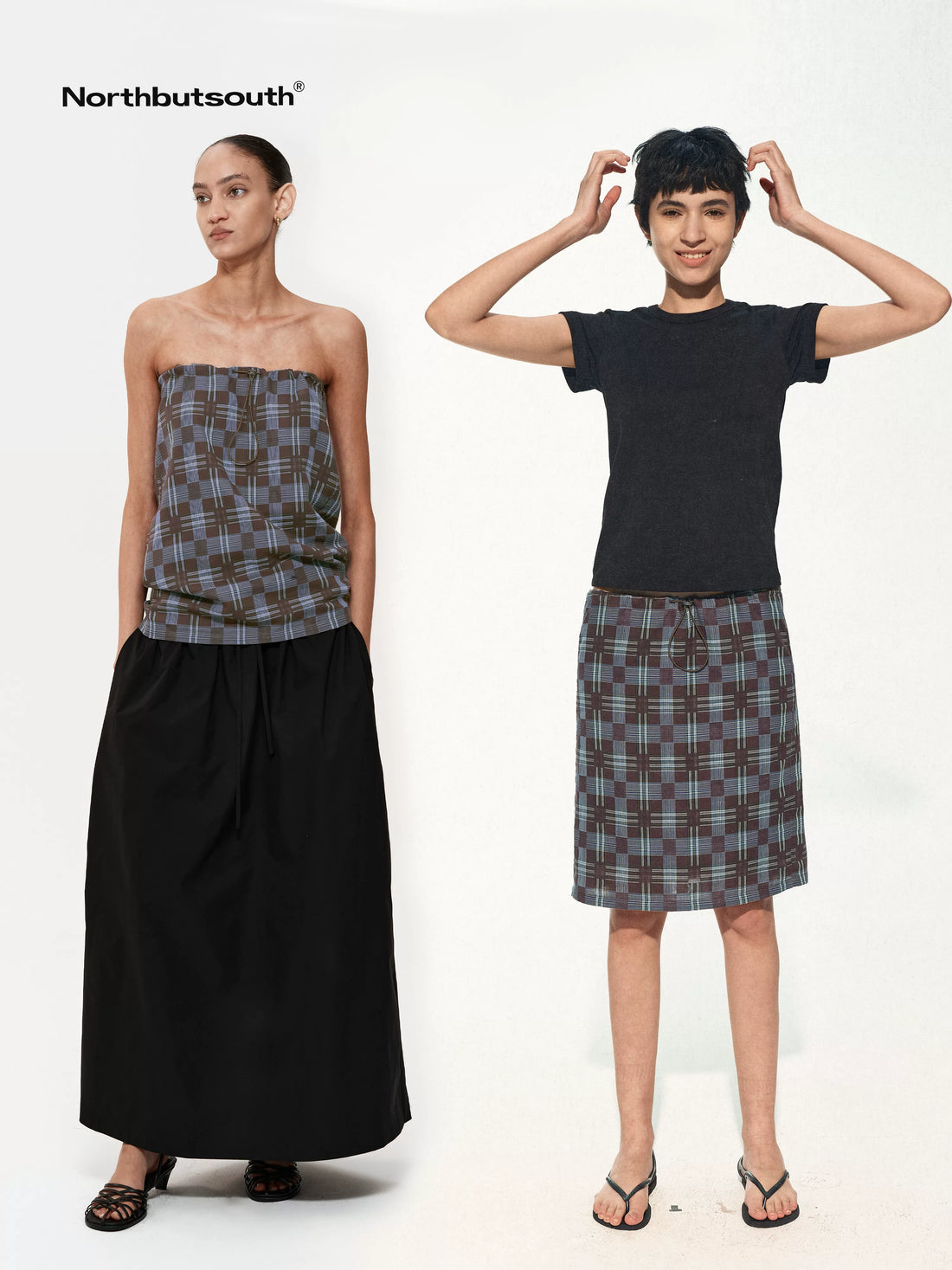 Multi Way Drawstring Plaid Skirt And Tube Top Set