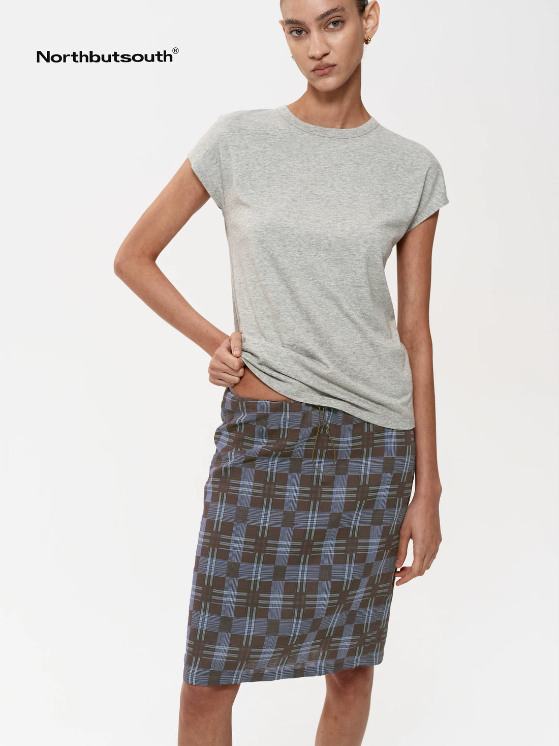 Multi Way Drawstring Plaid Skirt And Tube Top Set