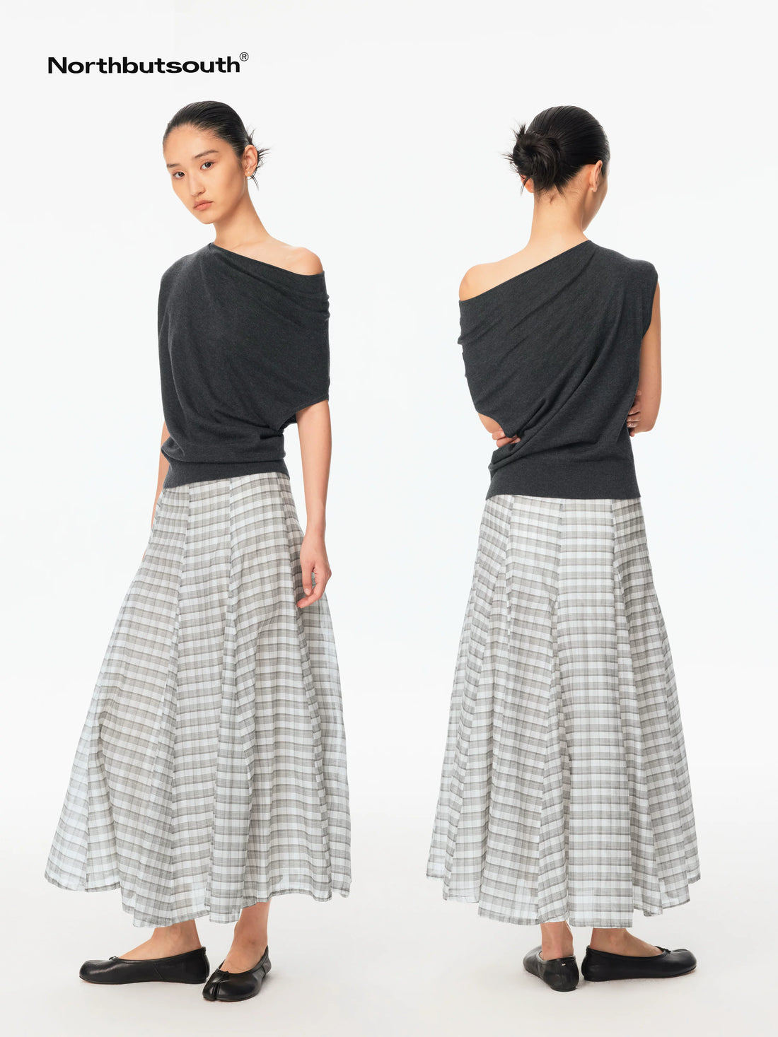 Multicolor Knit Gathered Slanted Neck Women&