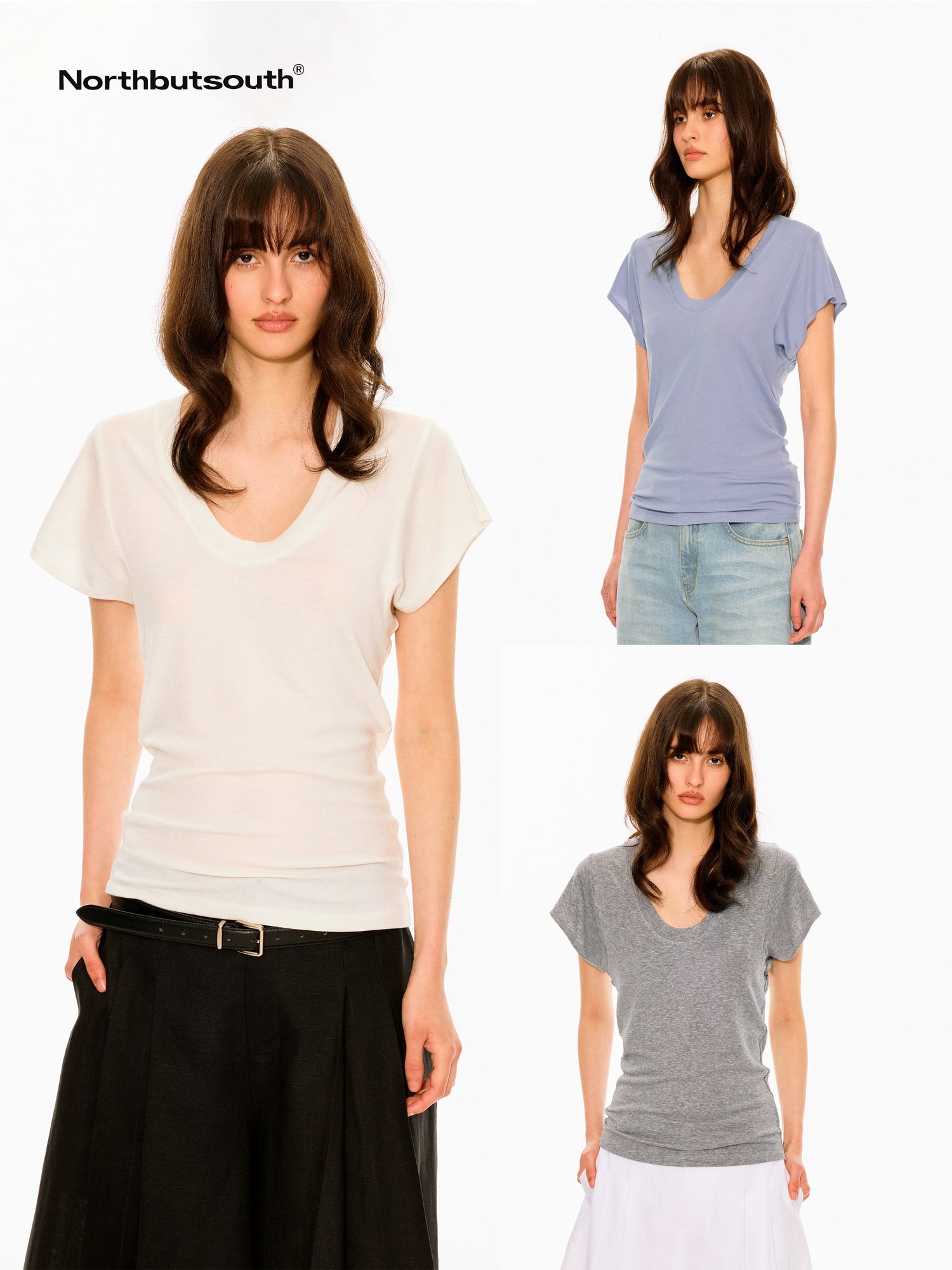 Multicolor Layered U Neck Raw Edge Women&