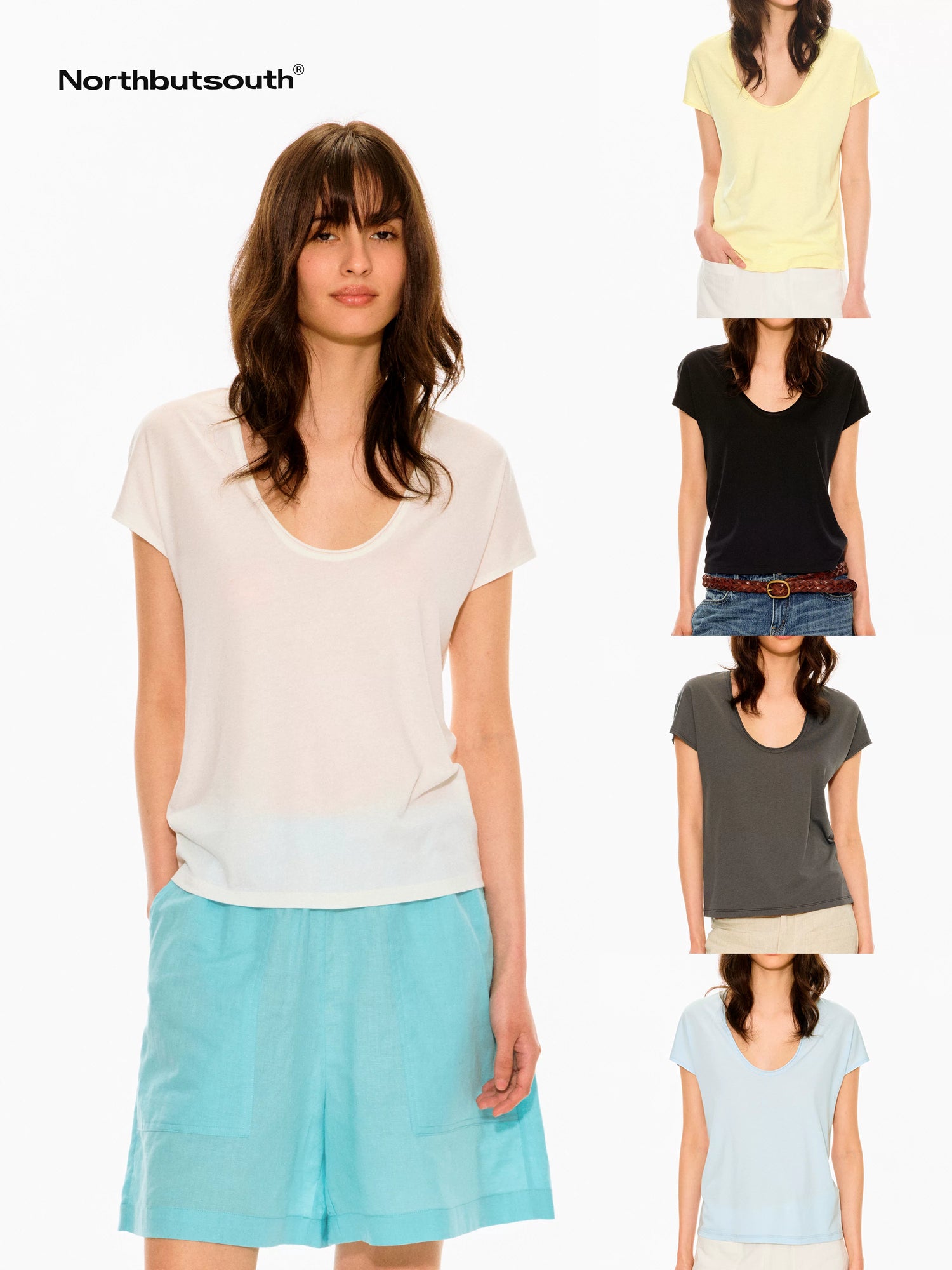 Multicolor Rolled Hem U Neck Loose Women&