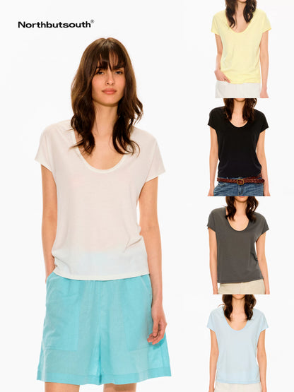 Multicolor Rolled Hem U Neck Loose Women&