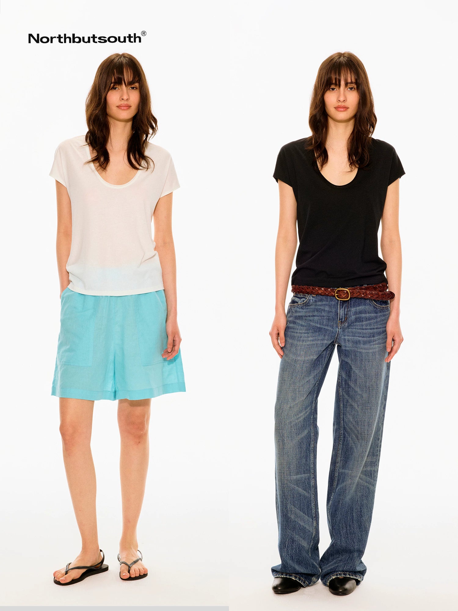 Multicolor Rolled Hem U Neck Loose Women&
