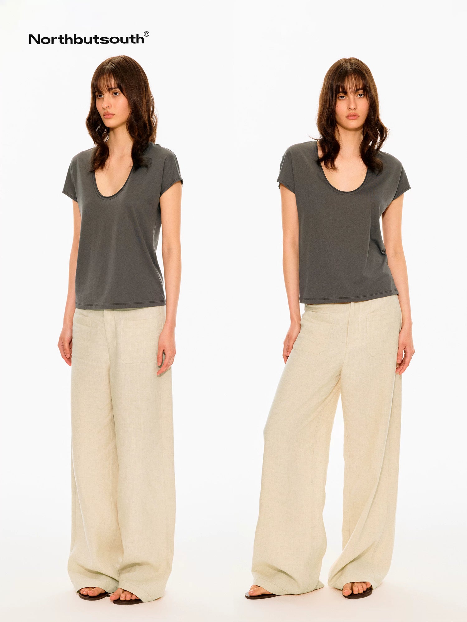 Multicolor Rolled Hem U Neck Loose Women&