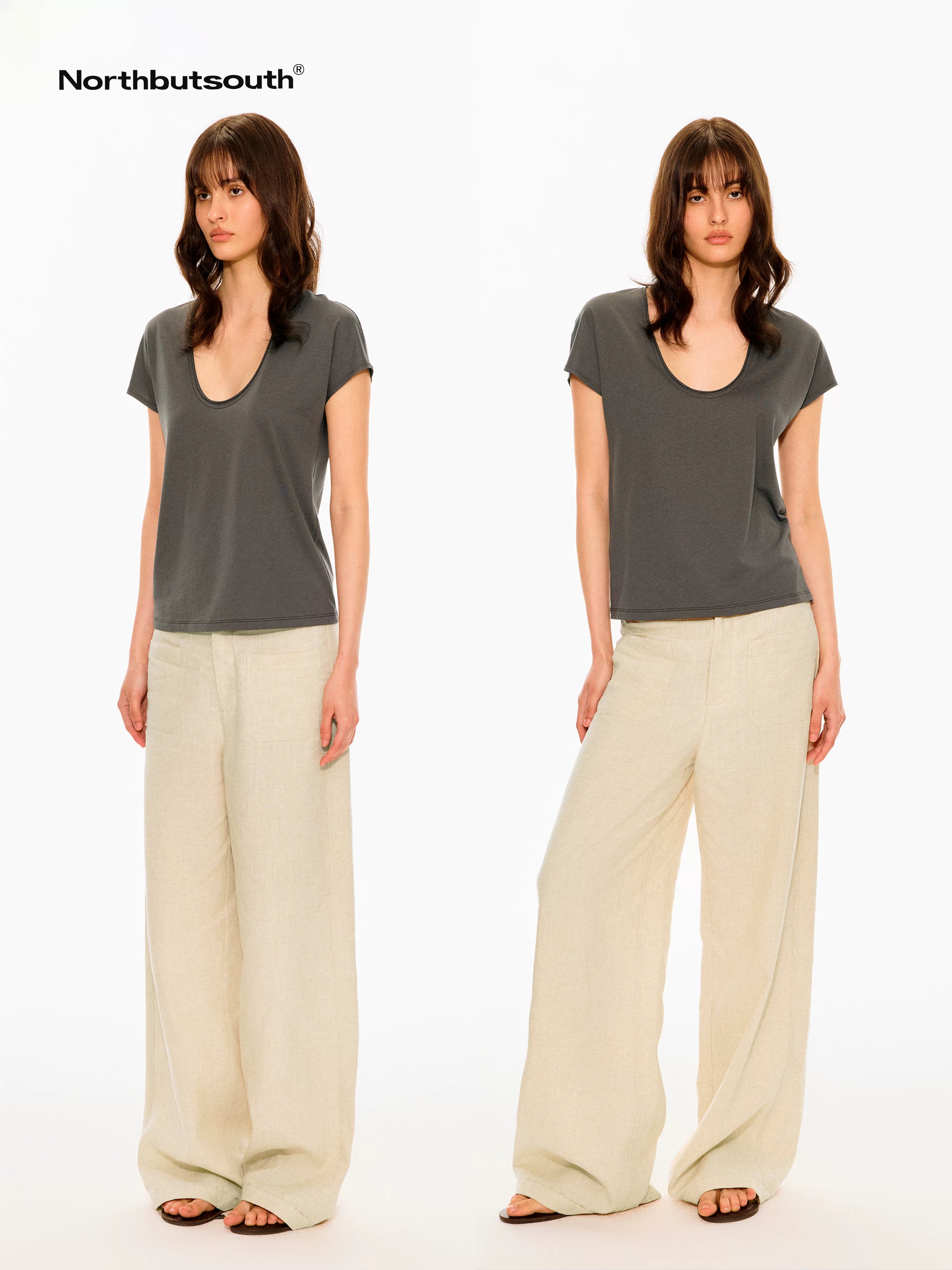 Multicolor Rolled Hem U Neck Loose Women&