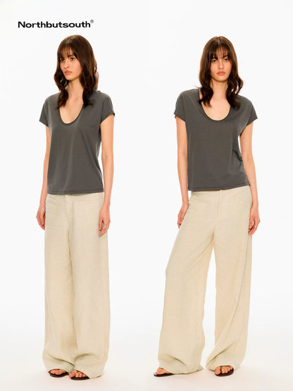 Multicolor Rolled Hem U Neck Loose Women&