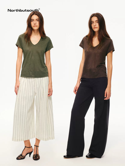 Multicolor Snowflake V-neck Rolled Hem Women&