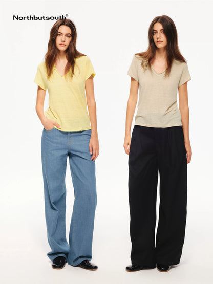Multicolor Snowflake V-neck Rolled Hem Women&