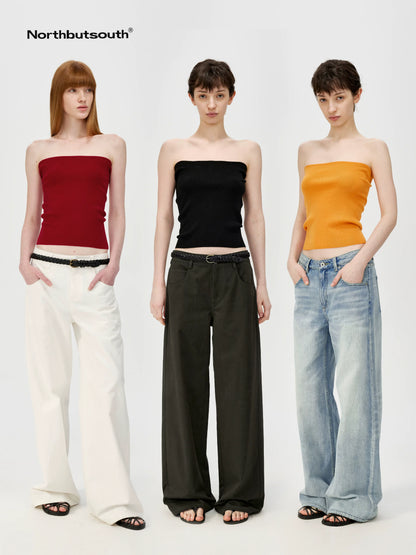 Multicolor Yangzi Wool High Elasticity Slimming Ribbed Tube Top