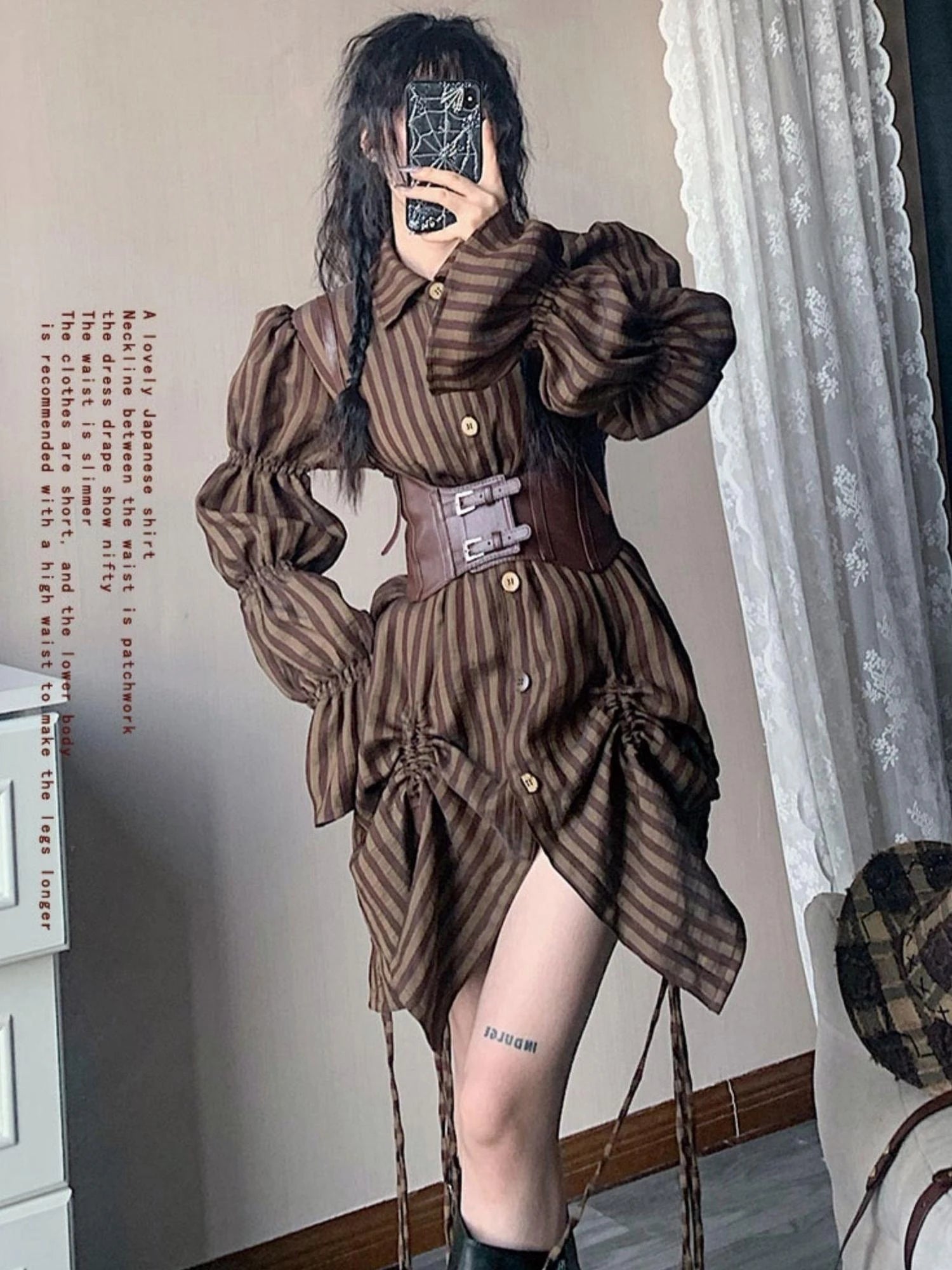 Multifunctional Slim Leather Belt With Detachable Straps Brown