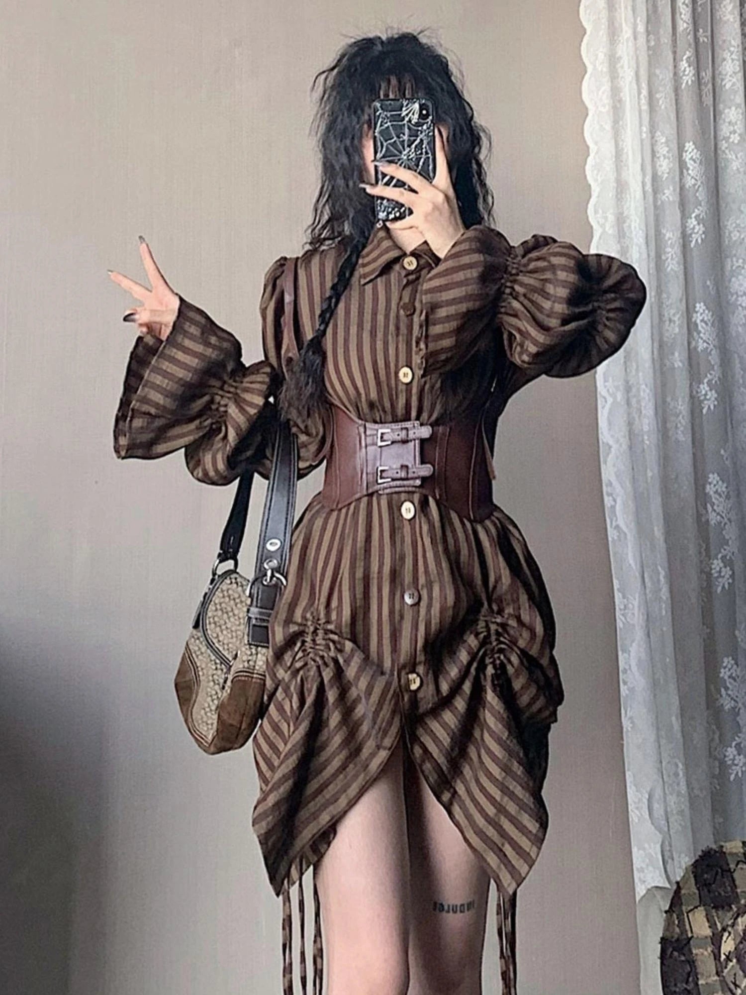 Multifunctional Slim Leather Belt With Detachable Straps Brown