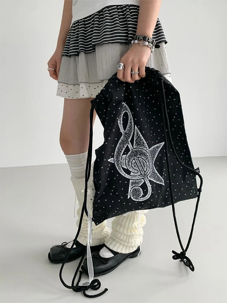 Musical Note Polka Dot Print Drawstring Backpack